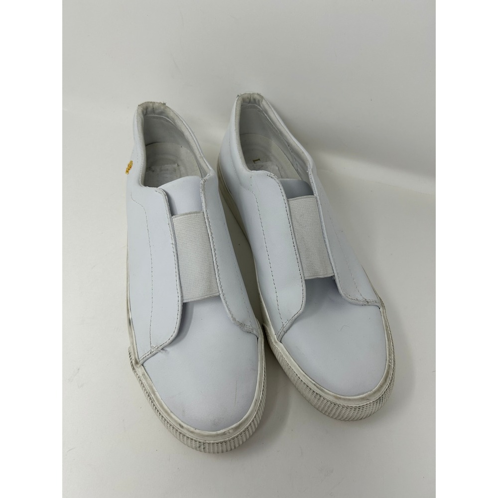 Lauren Ralph Lauren Womens White Leather Slip On Sneakers Gold LRL Logo Shoes 10